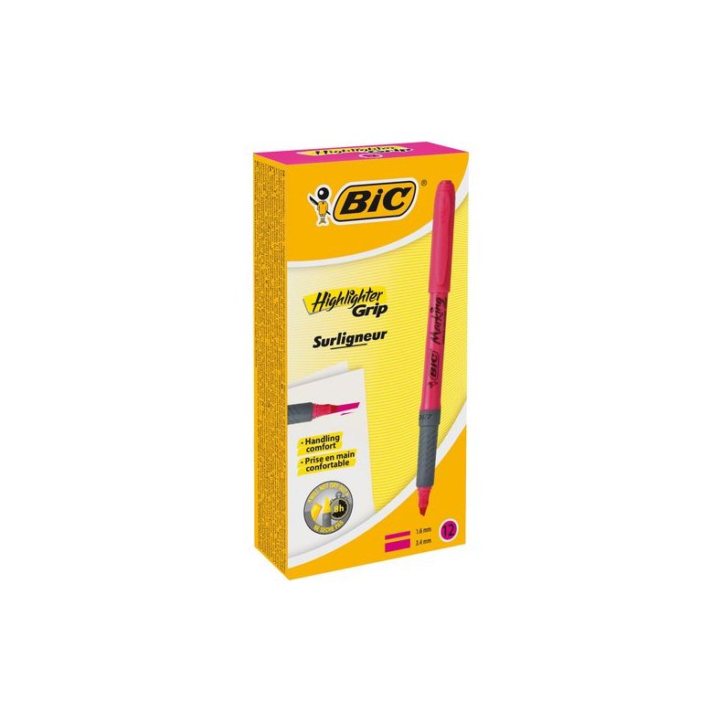 Tekstmarker BIC Highlighter Grip rosa (12)