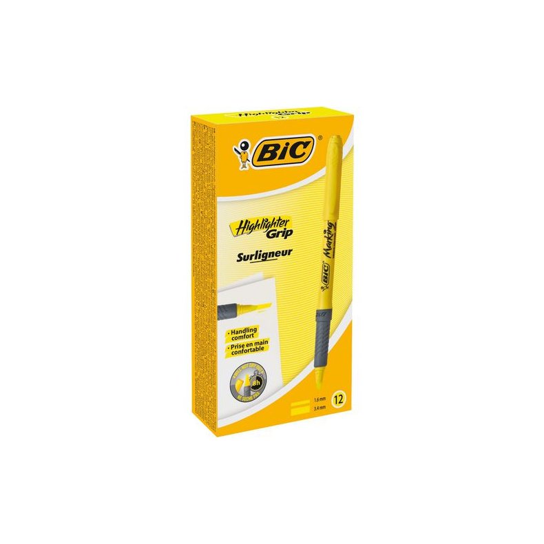 Tekstmarker BIC Highlighter Grip gul (12)